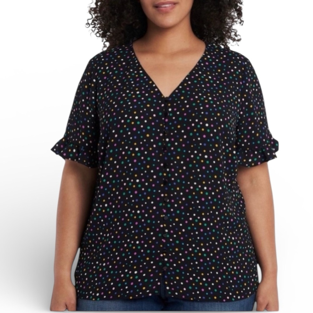 CeCe Plus Size Ruffled Cosmic Flares Button Down Top - Size 1X